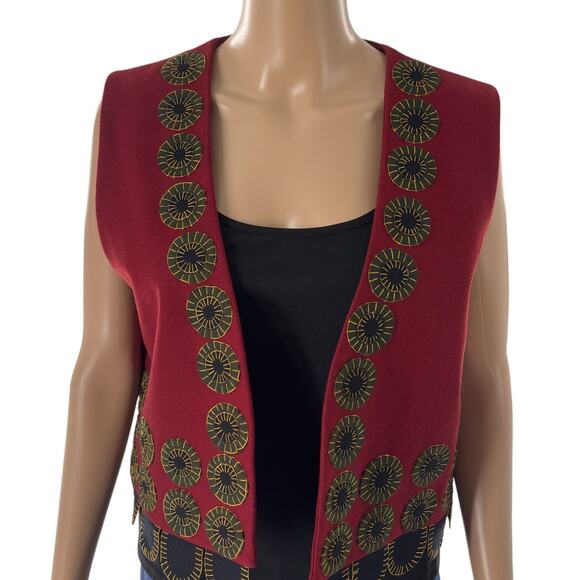Double D Ranch Red Wool Western Horse Embroidered Sleeveless Vest - Picture 3 of 10